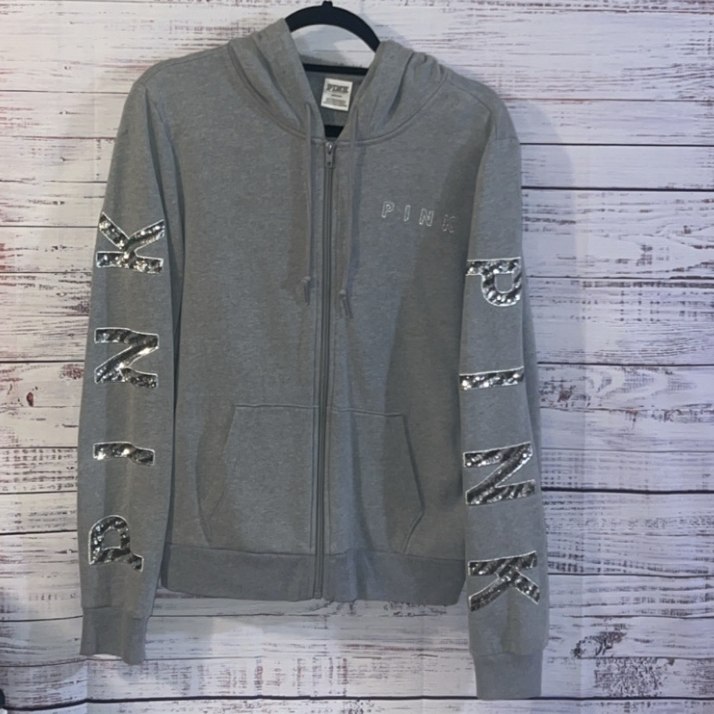 PINK Victoria’s Secret Sequin Sleeve Zip-Up Hoodie